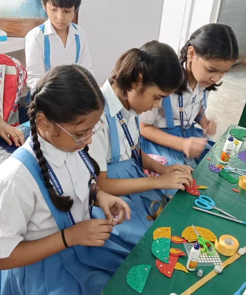 Students crafting in class